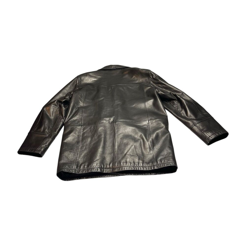 BGSD Mens Black Leather Long Sleeve Button Front Collared Jacket Blazer Large - Picture 3 of 10